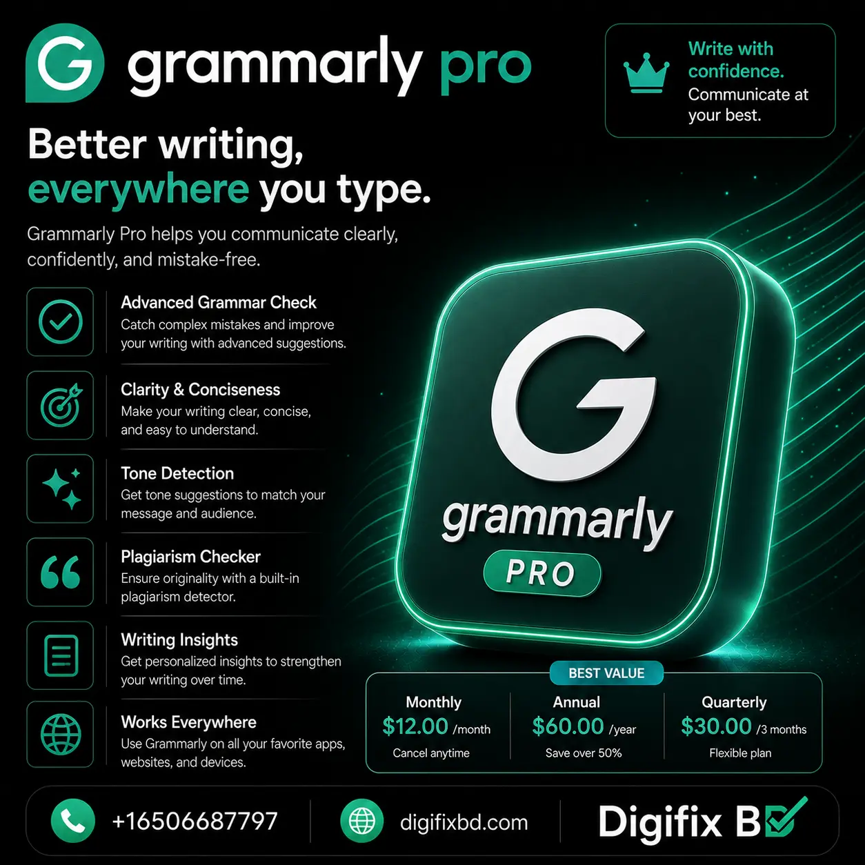 Grammarly Pro — AI দিয়ে লেখো নির্ভুল, প্রফেশনাল ও প্রভাবশালী ইংরেজি